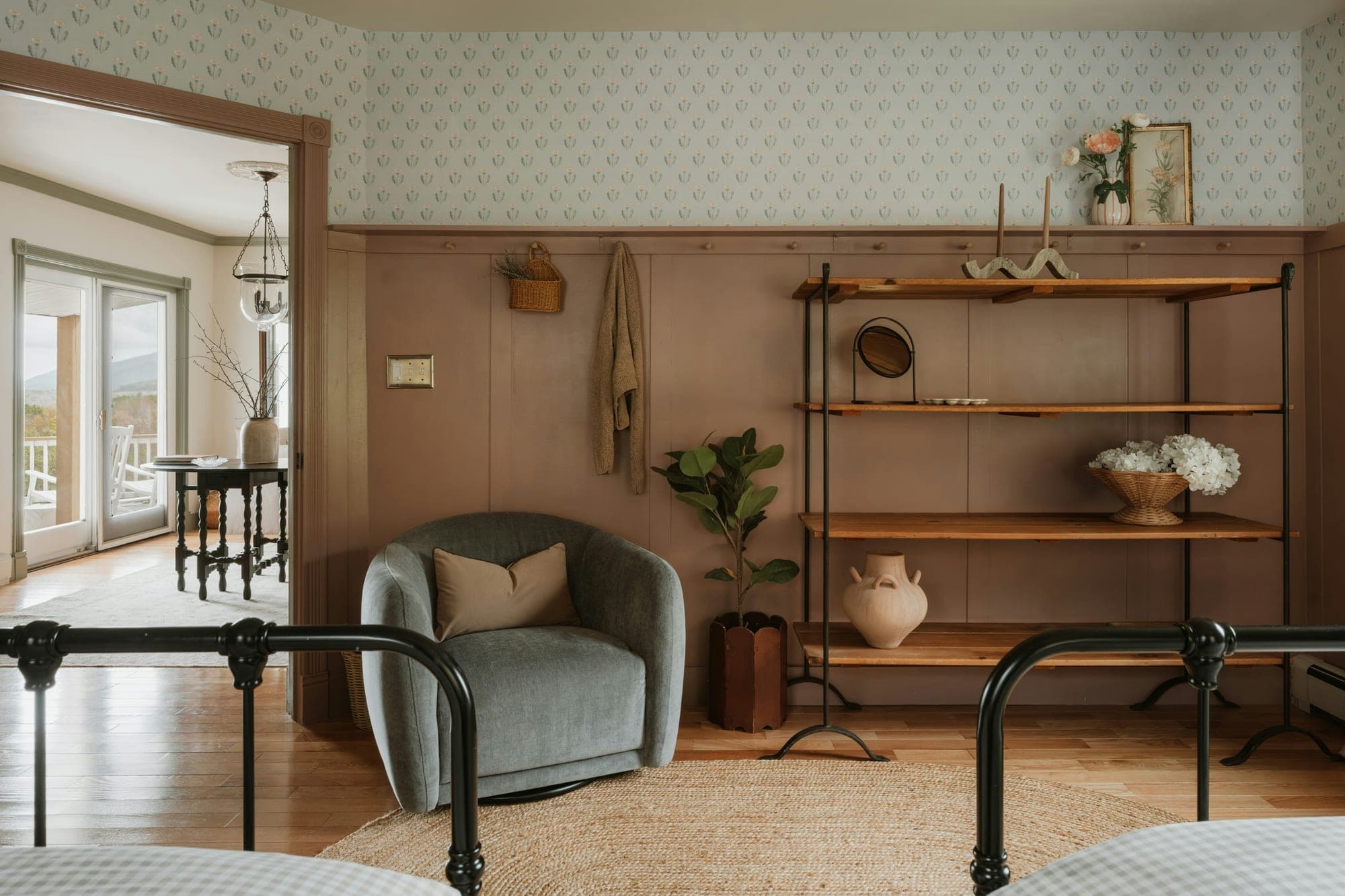 Warm wood and soft seating
